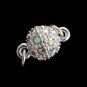 1x Kugel Strass Magnetverschluss 14x8mm mit AB-Effekt in hellsilber platinfarben - Schmuckzubehör Magnetverschluss