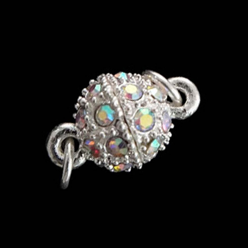 1x Kugel Strass Magnetverschluss 14x8mm mit AB-Effekt in hellsilberfarben - Schmuckzubehör