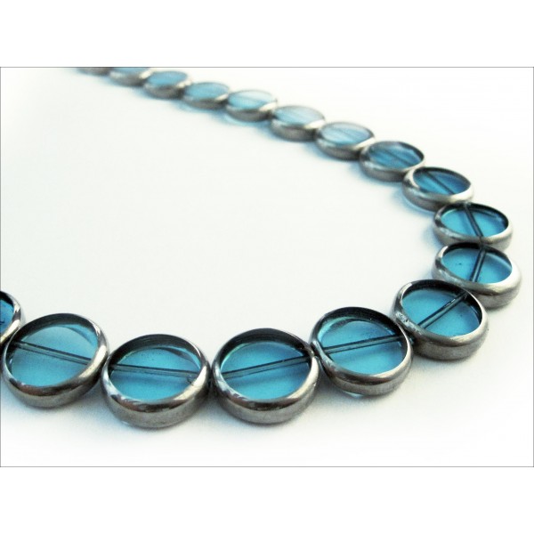 1 Strang türkise Perlen 14mm II. Wahl rund mit Silberrahmen Glas - Schmuckzubehör - Leisure-Beads DIY