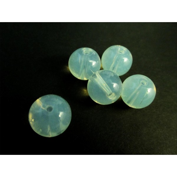 5 weisse Opal Glasperlen rund 12mm Opalglas - Schmuckzubehör