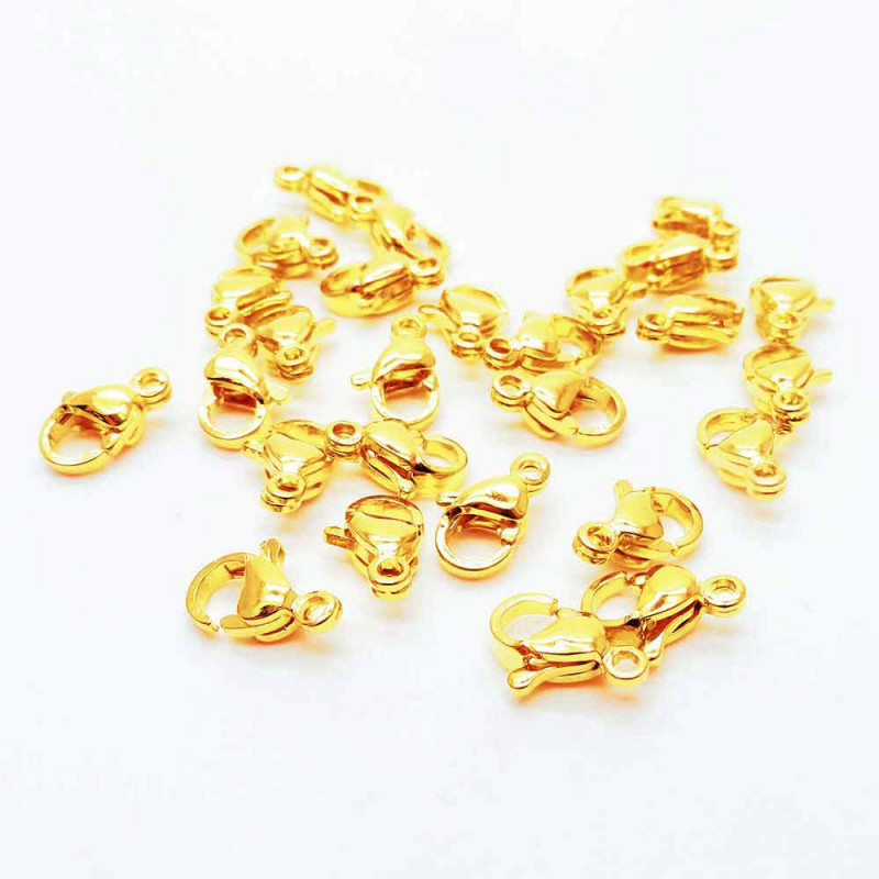 10x Edelstahl Karabinerhaken 9mm goldfarben - Schmuckzubehör - Leisure-Beads DIY
