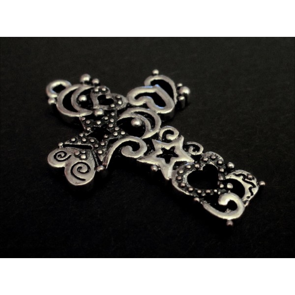 1x silberfarben Kreuz 38x25mm Anhänger Kruzifix silberfarben Schmuckanhänger - Schmuckzubehör - Leisure-Beads DIY