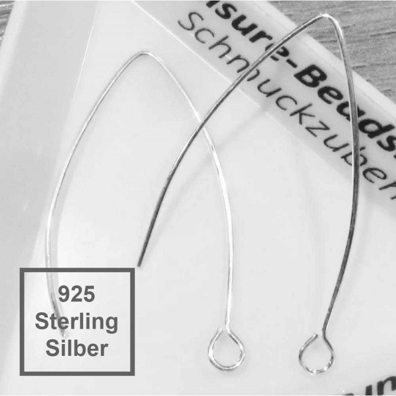 2x 925 Sterling Silber Ohrhaken 38mm 925er Ohrfedern - Schmuckzubehör - Leisure-Beads DIY