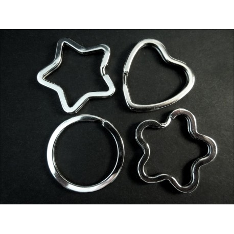 Leisure-Beads - Schlüsselring 4er Set aus Stern + Herz + Blume + Ring silberfarben stabil und massiv - Schmuckzubehör