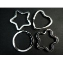 Schlüsselring 4er Set aus Stern + Herz + Blume + Ring silberfarben stabil und massiv - Schmuckzubehör