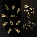 10 goldfarben Endkappen 12x5mm + 5 Karabiner + 20 Biegeringe als Schmuckzubehör Set für Schmuckband - Schmuckzubehör Set - Leisure-Beads DIY