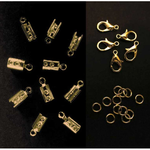 Leisure-Beads - 10 goldfarben Endkappen 12x5mm + Karabiner + Biegeringe als Schmuckzubehör Set für Schmuckband - Schmuckzubehör Set