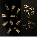 10 goldfarben Endkappen 12x5mm + Karabiner + Biegeringe als Schmuckzubehör Set für Schmuckband - Schmuckzubehör Set