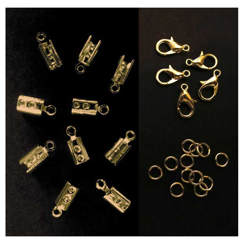 10 goldfarben Endkappen 12x5mm + Karabiner + Biegeringe als Schmuckzubehör Set für Schmuckband - Schmuckzubehör Set - Leisure-Beads DIY