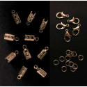 10 rosegoldfarben Endkappen 12x5mm + Karabiner + Biegeringe als Schmuckzubehör Set für Schmuckband - Schmuckzubehör Set