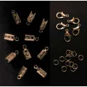 10 rosegoldfarben Endkappen 12x5mm + Karabiner + Biegeringe als Schmuckzubehör Set für Schmuckband - Schmuckzubehör Set - Leisure-Beads DIY