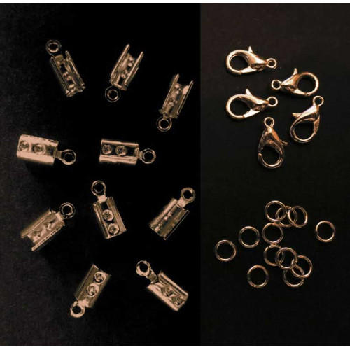 Leisure-Beads - 10 rosegoldfarben Endkappen 12x5mm + Karabiner + Biegeringe als Schmuckzubehör Set für Schmuckband - Schmuckzubehör Set