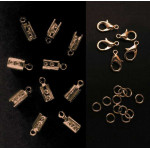 10 rosegoldfarben Endkappen 12x5mm + Karabiner + Biegeringe als Schmuckzubehör Set für Schmuckband - Schmuckzubehör Set