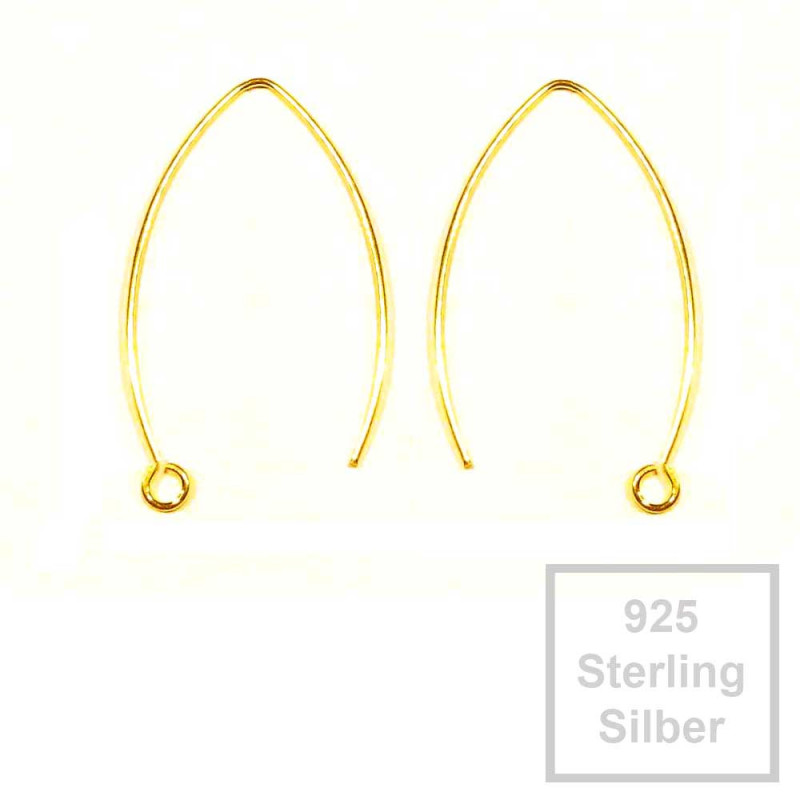 2x vergoldete 925er Ohrhaken 38mm Sterling Silber - Schmuckzubehör - Leisure-Beads DIY