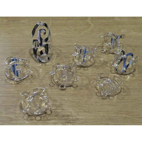 Leisure-Beads - 8x Rohling für Fingerring mit Ösen hellsilberfarben - Schmuckzubehör