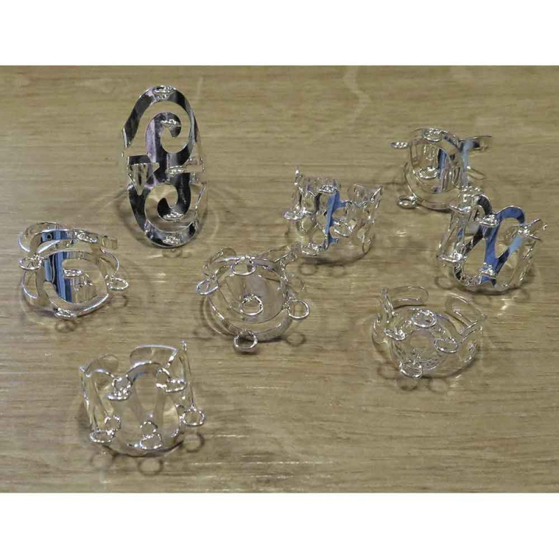 8x Rohling für Fingerring mit Ösen hellsilberfarben - Schmuckzubehör - Leisure-Beads DIY