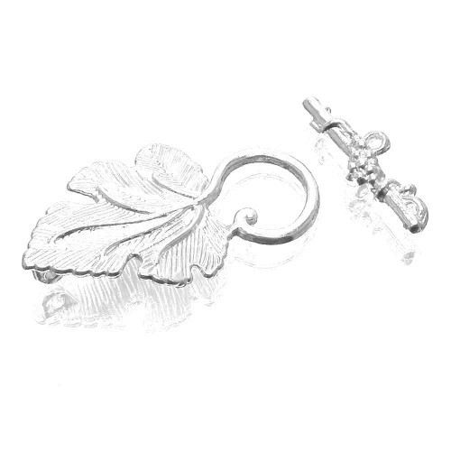 Leisure-Beads - 1x Weinblatt Knebelverschluss 32x23mm hellsilberfarben - Schmuckzubehör Schmuckverschluss