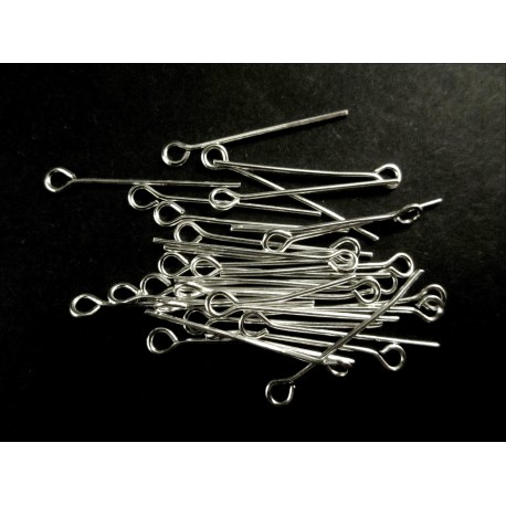Leisure-Beads - 20 hellsilberfarbene Kettelstifte 30mm Schmuckdraht mit Öse - Schmuckzubehör