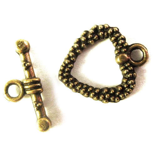 Leisure-Beads - 1x bronzefarben Knebelverschluss Herz Ringteil 16mm Toggle - Schmuckzubehör