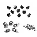 10 gunmetal Bandklemmen 6mm + 5 Karabiner + 10 Biegeringe als Schmuckzubehör Set für Halsband - gunmetal aSchmuckzubehör Set - Leisure-Beads DIY