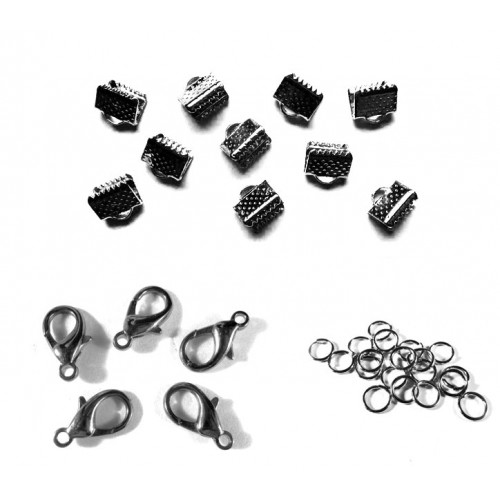 Leisure-Beads - 10 gunmetal Bandklemmen 6mm + Karabiner + Biegeringe - Schmuckzubehör Set