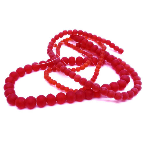 Leisure-Beads - 3 Stränge rote Glasperlen 4,6,8mm rund matt, halbtransparent - Schmuckzubehör