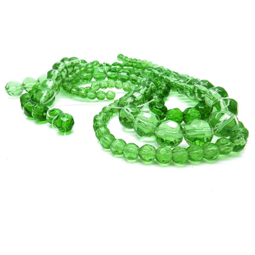 Leisure-Beads - 3 Stränge grüne facettierte Glasperlen 4,6,8mm rund - Schmuckzubehör