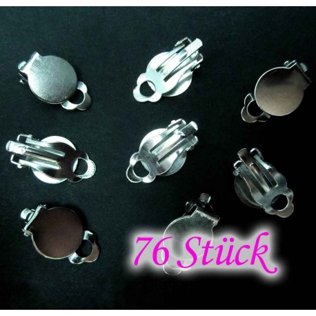 Leisure-Beads - 76 Stück silberfarben Ohrclips 10x18mm zum Bekleben silberfarben Ohrklemmen - Schmuckzubehör zum Ohrclips selbermachen