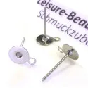 10 Stück / 5 Paar Edelstahl Ohrstecker zum Bekleben mit Öse Klebefläche 6mm Studs mit Stopper - Schmuckzubehör Ohrringe - Leisure-Beads DIY