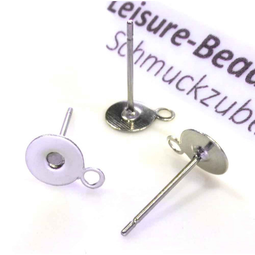 Leisure-Beads - 10x Edelstahl Ohrstecker 6mm zum Bekleben mit Öse - Schmuckzubehör