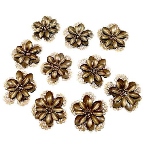 Leisure-Beads - 10x filigranes bronzefarbenes 3D Ornament 53x51mm Streudeko - Bastelbedarf