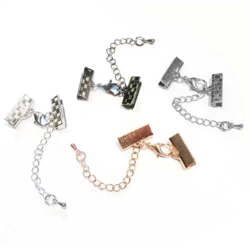 4x 15mm Bandklemmen in 4 Farben Verschluss mit Karabiner und Kette - Schmuckzubehör - Leisure-Beads DIY