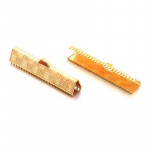 10x goldfarbene Bandklemme 30mm kariert - Schmuckzubehör