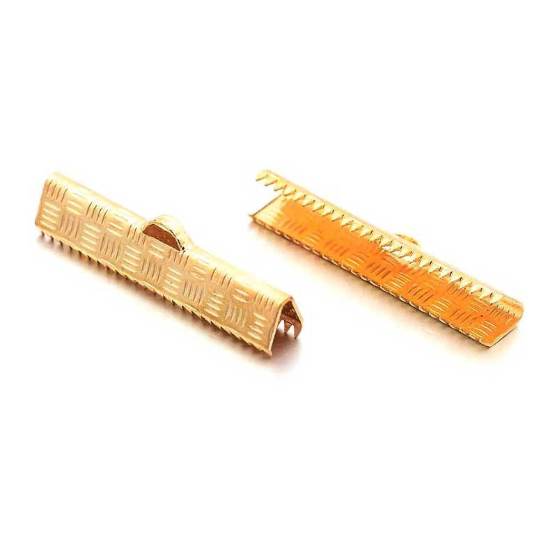 10x goldfarbene Bandklemme 30mm kariert - Schmuckzubehör - Leisure-Beads DIY