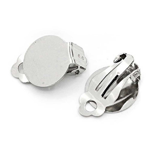 Leisure-Beads - 1 Paar silberfarbene Ohrclips 20x15mm zum Bekleben - Schmuckzubehör zum Ohrclips basteln