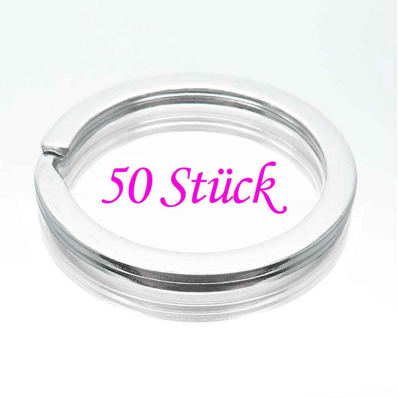50x Schlüsselring 28mm silberfarben Doppelring - Schlüsselanhänger basteln - Leisure-Beads DIY