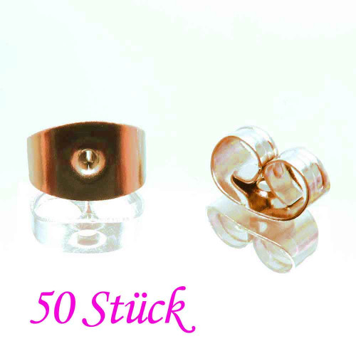 Leisure-Beads - 50x Edelstahl Ohrstopper 6x4,5mm rosegoldfarben für Ohrringe - Schmuckzubehör
