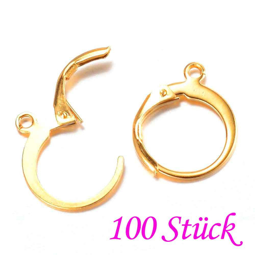 Leisure-Beads - 100 Stück 24K vergoldete Edelstahl Brisuren 14,5x12mm - Schmuckzubehör Ohrringe