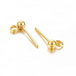 2x goldfarben Edelstahl Kugel 3mm Ohrstecker mit Öse - Schmuckzubehör