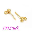 100 Stück goldfarben Edelstahl Kugel 3mm Ohrstecker mit Öse - Schmuckzubehör - Leisure-Beads DIY