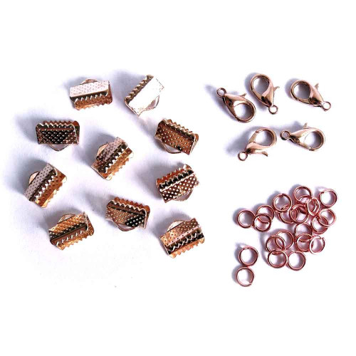 Leisure-Beads - 10 rosegoldfarben Bandklemmen 10mm + Karabiner + Biegeringe Schmuckzubehör Set
