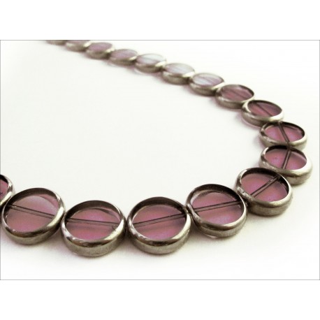 Leisure-Beads - 1 Strang lila Perlen 14mm II. Wahl rund mit Silberrahmen Glas - Schmuckzubehör