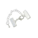 1x 13mm Bandklemme hellsilber Verschluss mit Karabiner und Kette platinfarben - Schmuckzubehör