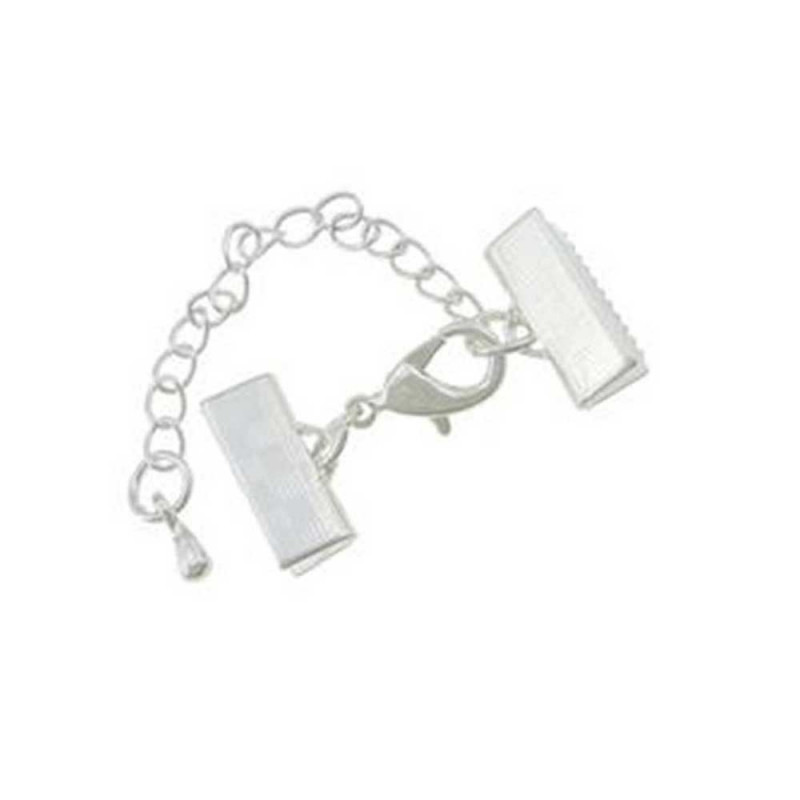 1x 13mm Bandklemme hellsilberfarben Verschluss mit Karabiner und Kette - Schmuckzubehör - Leisure-Beads DIY