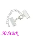 50x 13mm Bandklemme hellsilberfarben Verschluss mit Karabiner und Kette - Schmuckzubehör - Leisure-Beads DIY