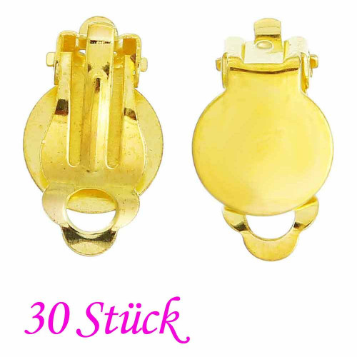 Leisure-Beads - 30 Stück goldfarben Ohrclips 17x10mm zum Bekleben Ohr Clips - Schmuckzubehör Ohrclips basteln