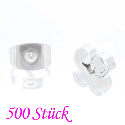 Leisure-Beads - 500x hellsilberfarben Ohrstopper 6x4mm für Ohrstecker - Schmuckzubehör Ohrringe basteln