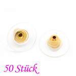 50x goldfarbene Ohrstopper 11x6mm für Ohrstecker und transparent - Schmuckzubehör Ohrringe