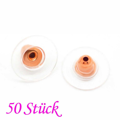Leisure-Beads - 50x rosegoldfarben Ohrstopper 6x11mm für Ohrstecker und transparent - Schmuckzubehör Ohrringe