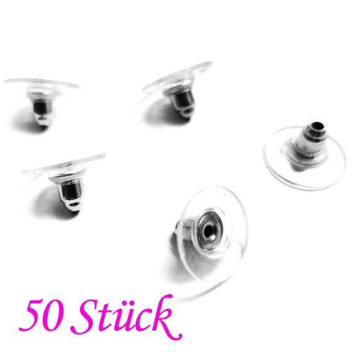Leisure-Beads - 50x Ohrstopper 11x6mm für Ohrstecker silberfarben transparent - Schmuckzubehör Ohrringe